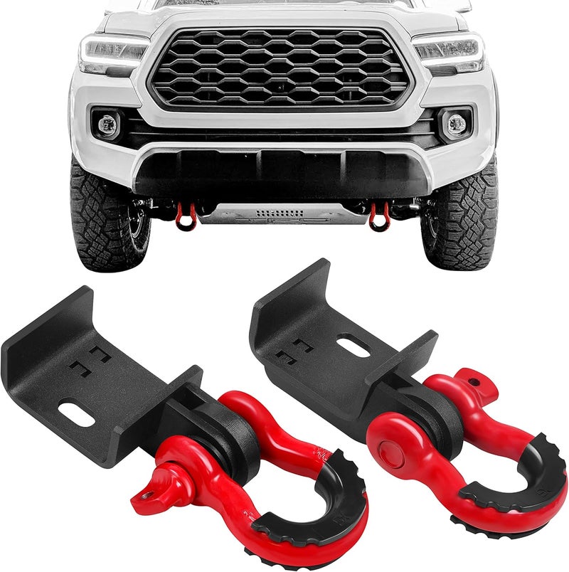 JY PERFORMANCE Front Demon Tow Hook Brackets with 3/4in Shackle D Rings Compatible with Fits for Toyota Tacoma 2009-2023 - Image 1